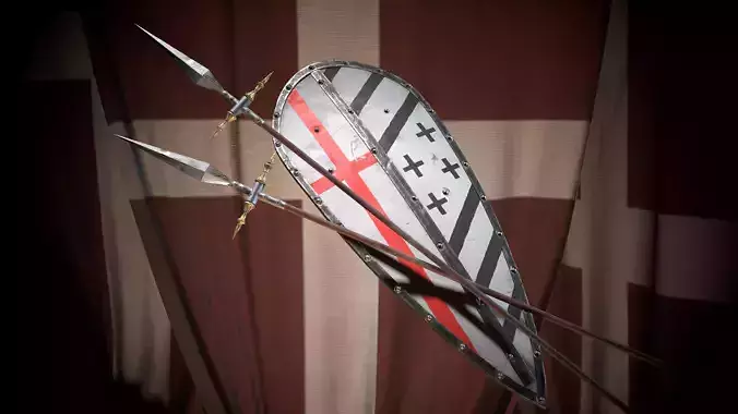 Medieval logn templar battle spear and Knight big shield pack