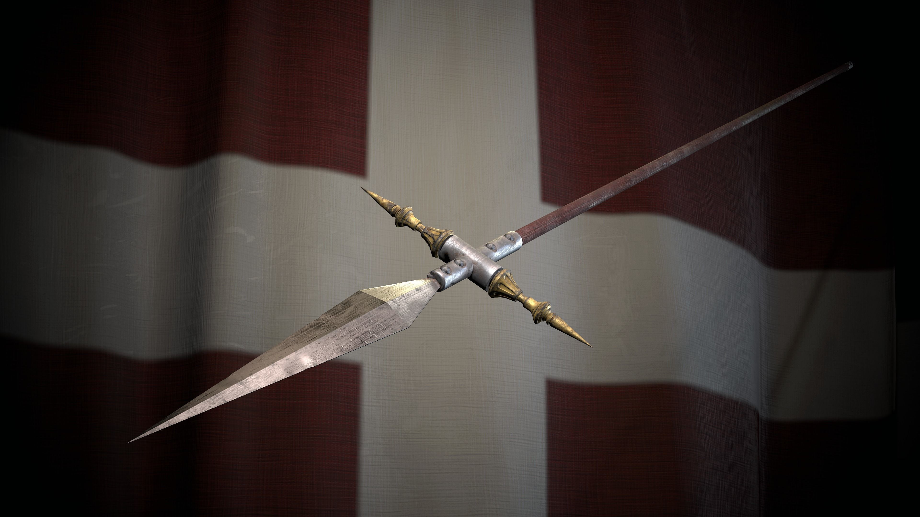 Medieval logn templar battle spear and Knight big shield pack Low-poly 3D model_10