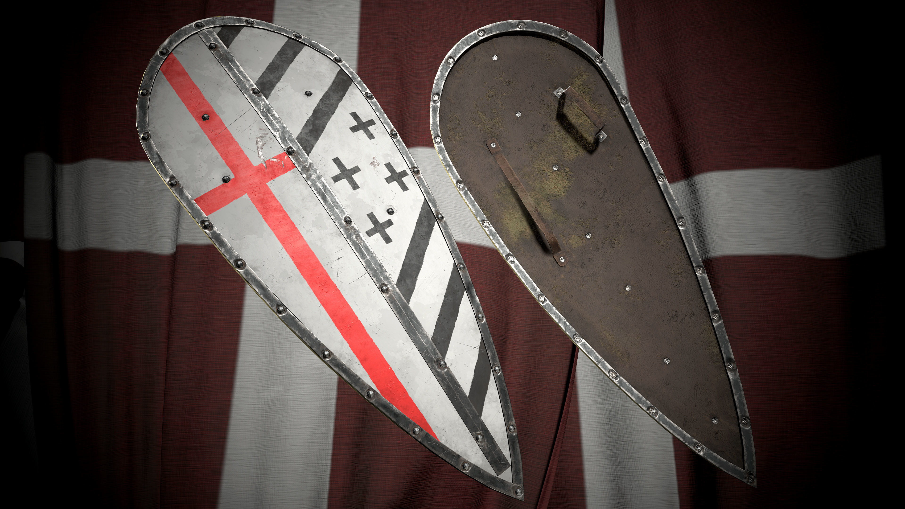 Medieval logn templar battle spear and Knight big shield pack Low-poly 3D model_3