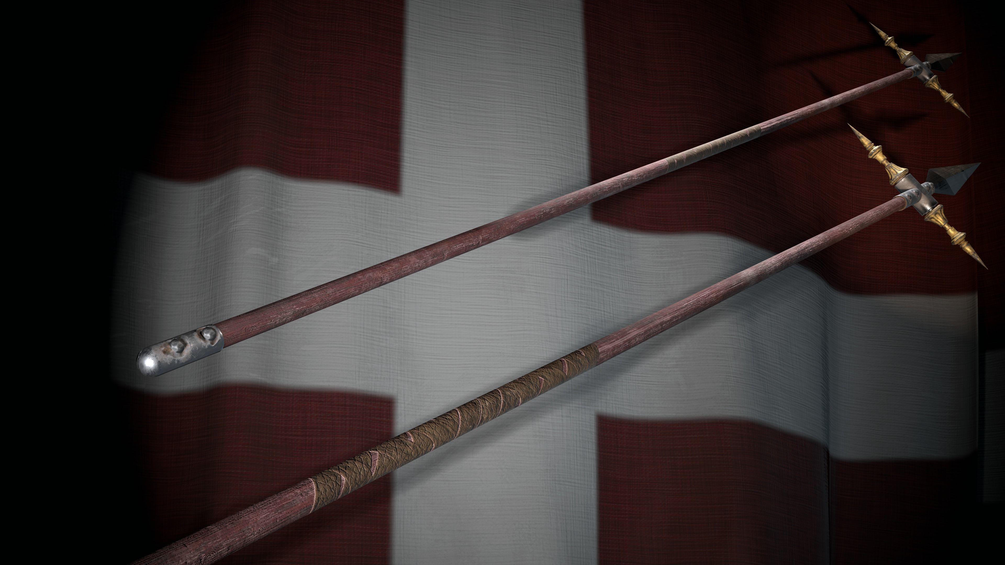 Medieval logn templar battle spear and Knight big shield pack Low-poly 3D model_11