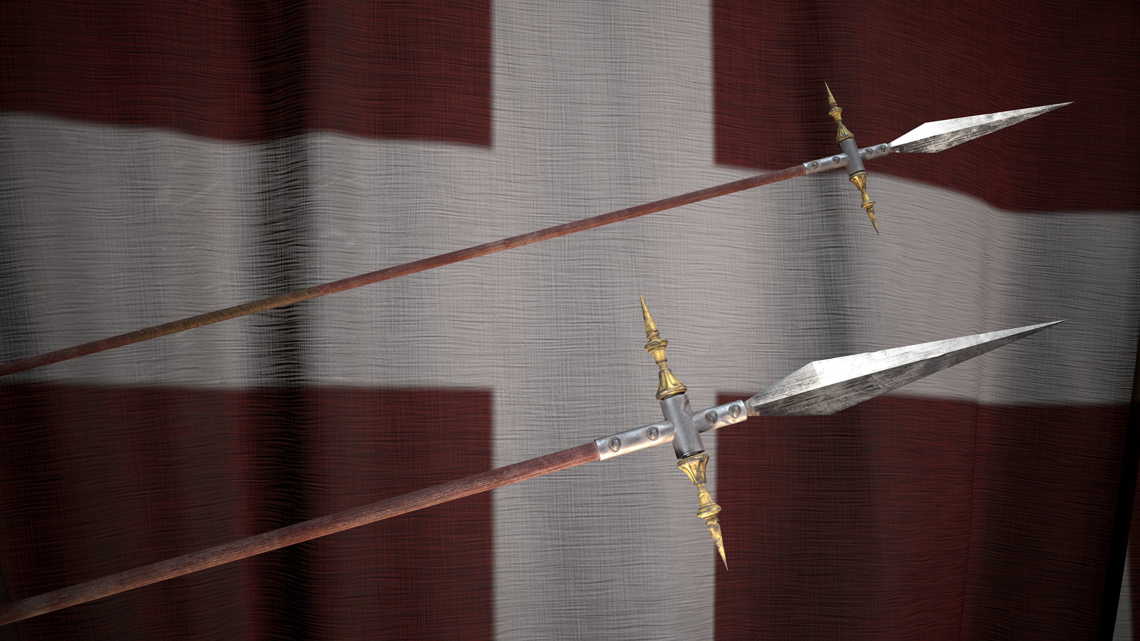 Medieval logn templar battle spear and Knight big shield pack Low-poly 3D model_4