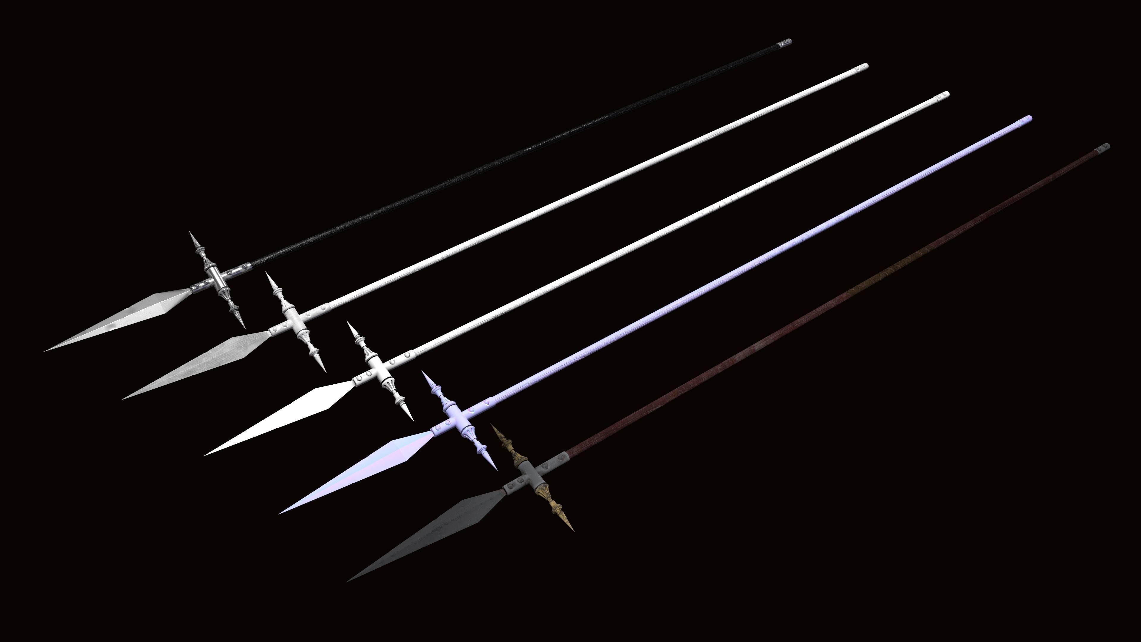 Medieval logn templar battle spear and Knight big shield pack Low-poly 3D model_13