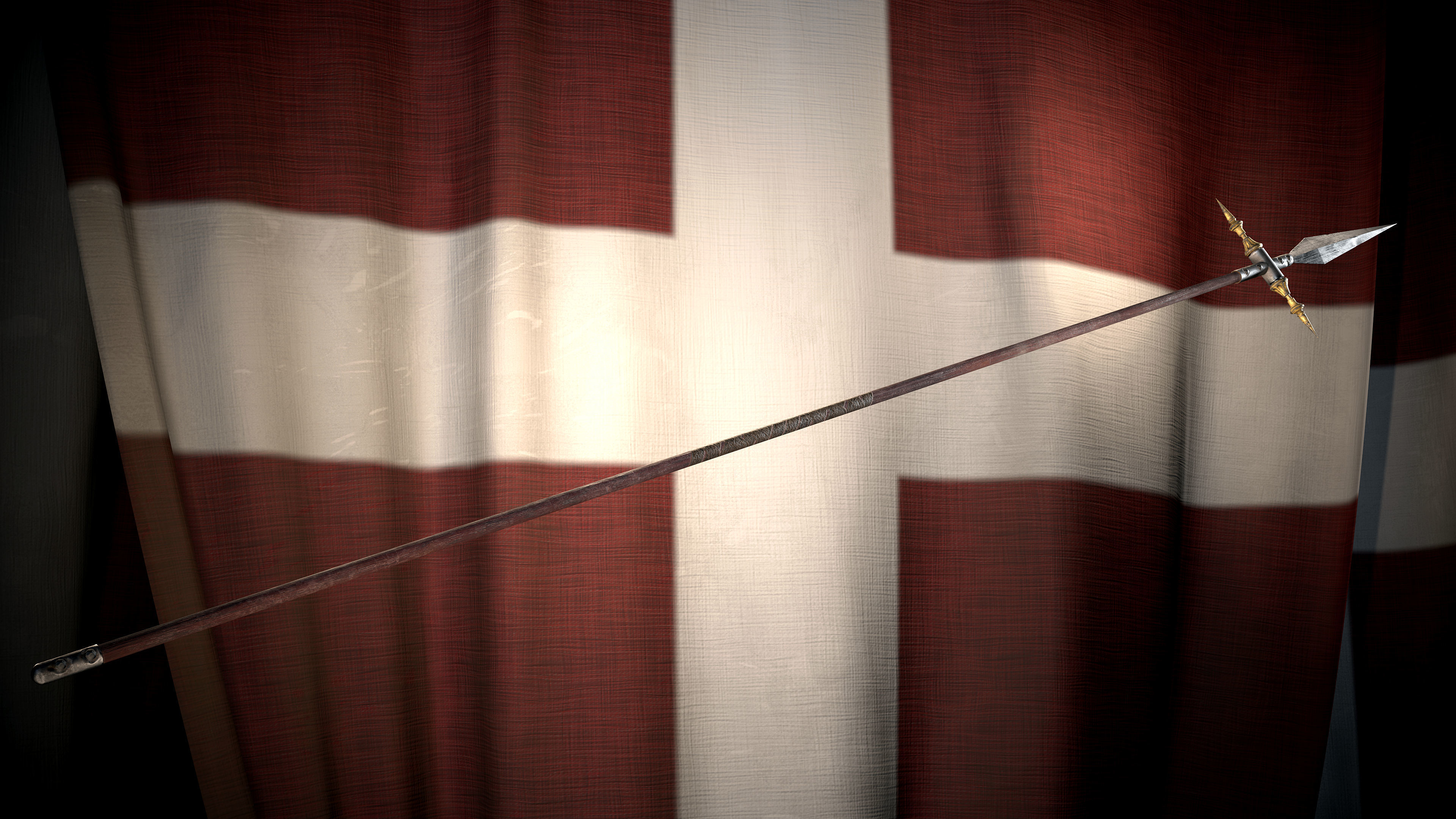 Medieval logn templar battle spear and Knight big shield pack Low-poly 3D model_8