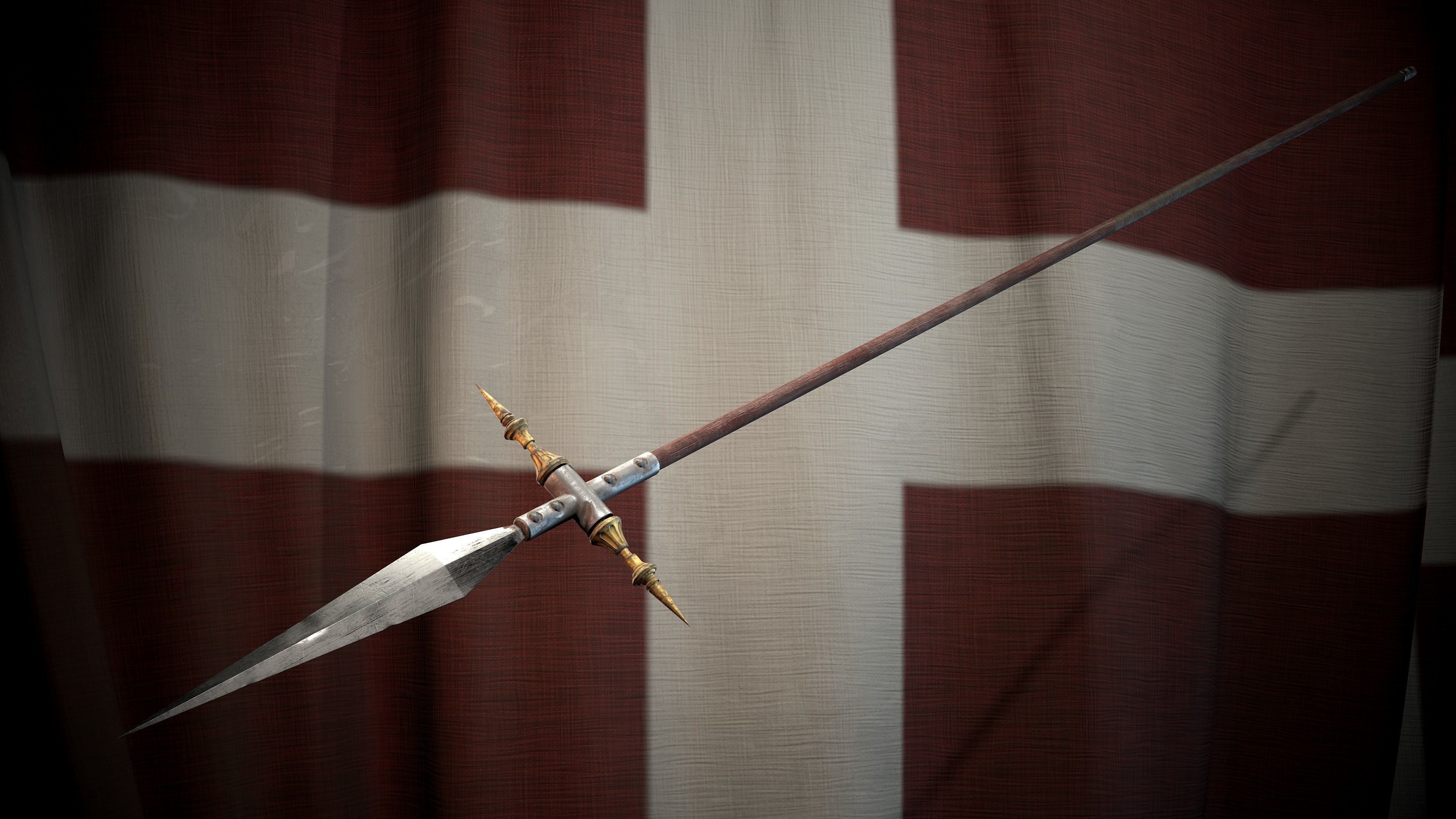 Medieval logn templar battle spear and Knight big shield pack Low-poly 3D model_9