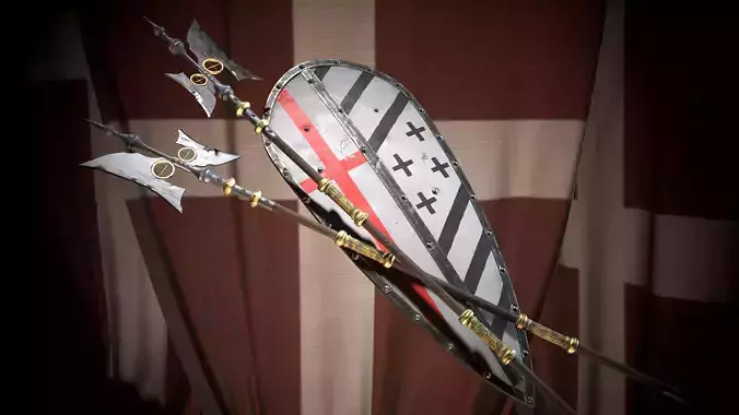 Medieval templar battle halberd and Big knight shield pack