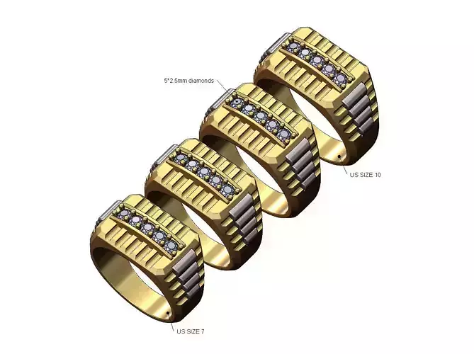 Diamond round top presidential link inserts ring Us sizes 7to10 3D print model