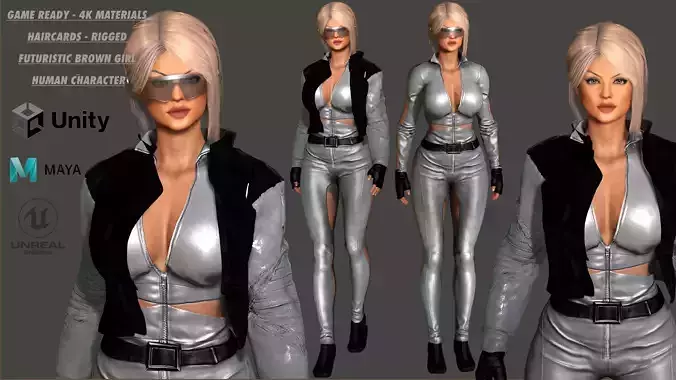 3D REALISTIC RIGGED CHARACTER - SCI-FI OUTFIT - BROWN CURVY BODY