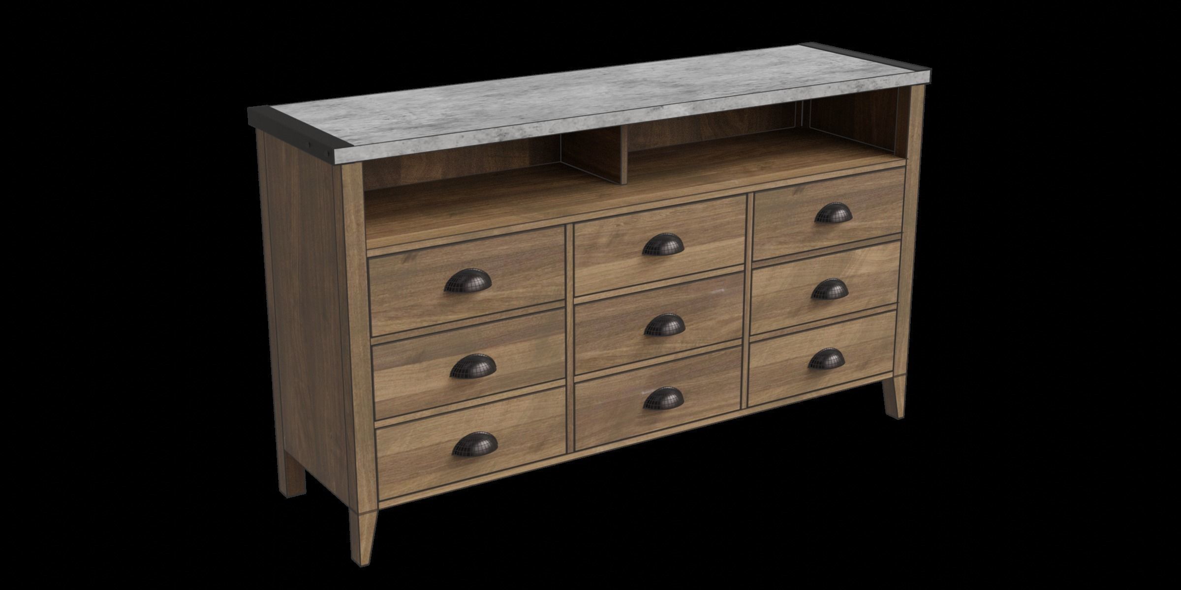 Dark Concrete Top Rustic Oak Base Tv Stand Low-poly 3D model_3