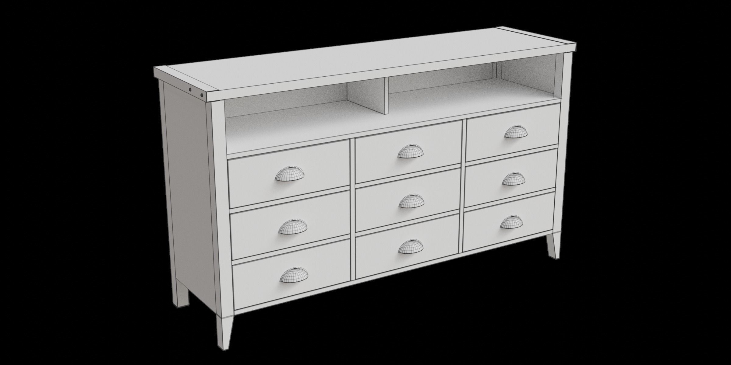 Dark Concrete Top Rustic Oak Base Tv Stand Low-poly 3D model_2