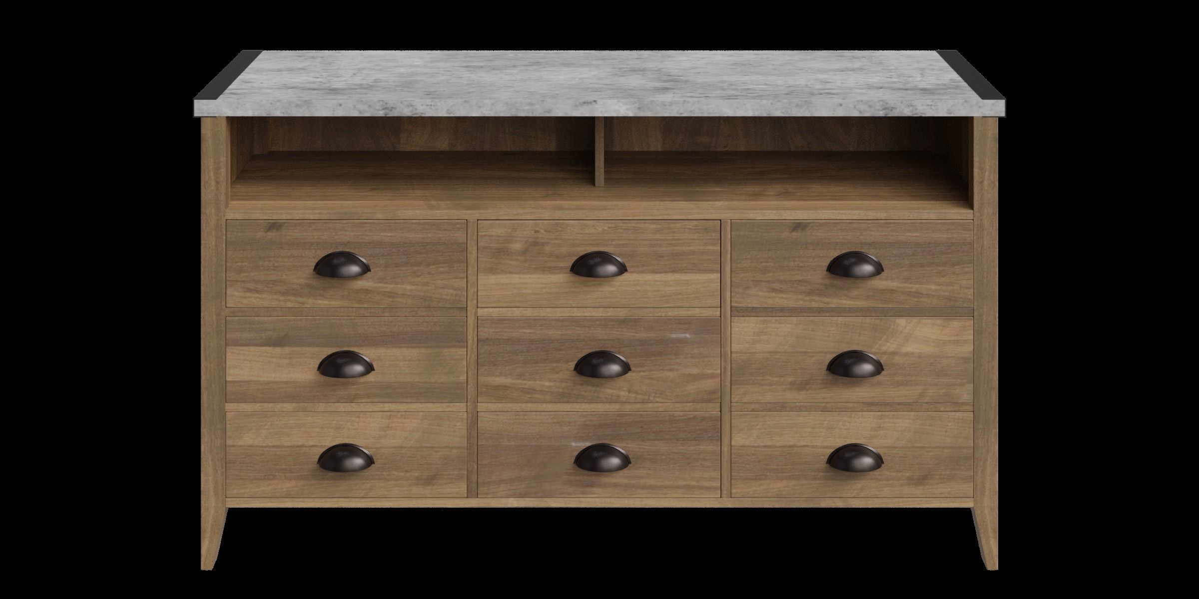 Dark Concrete Top Rustic Oak Base Tv Stand Low-poly 3D model_8