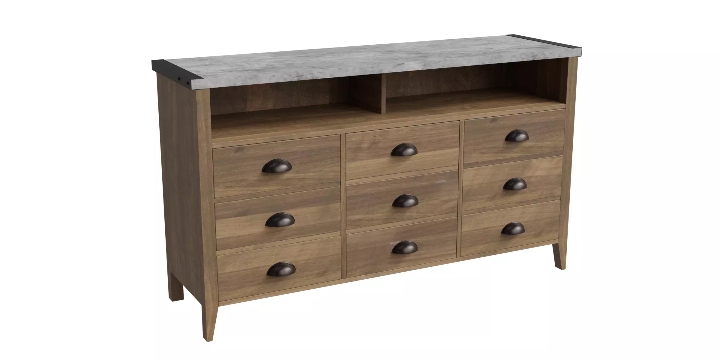 Dark Concrete Top Rustic Oak Base Tv Stand Low-poly 3D model_0