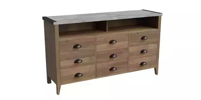 Dark Concrete Top Rustic Oak Base Tv Stand