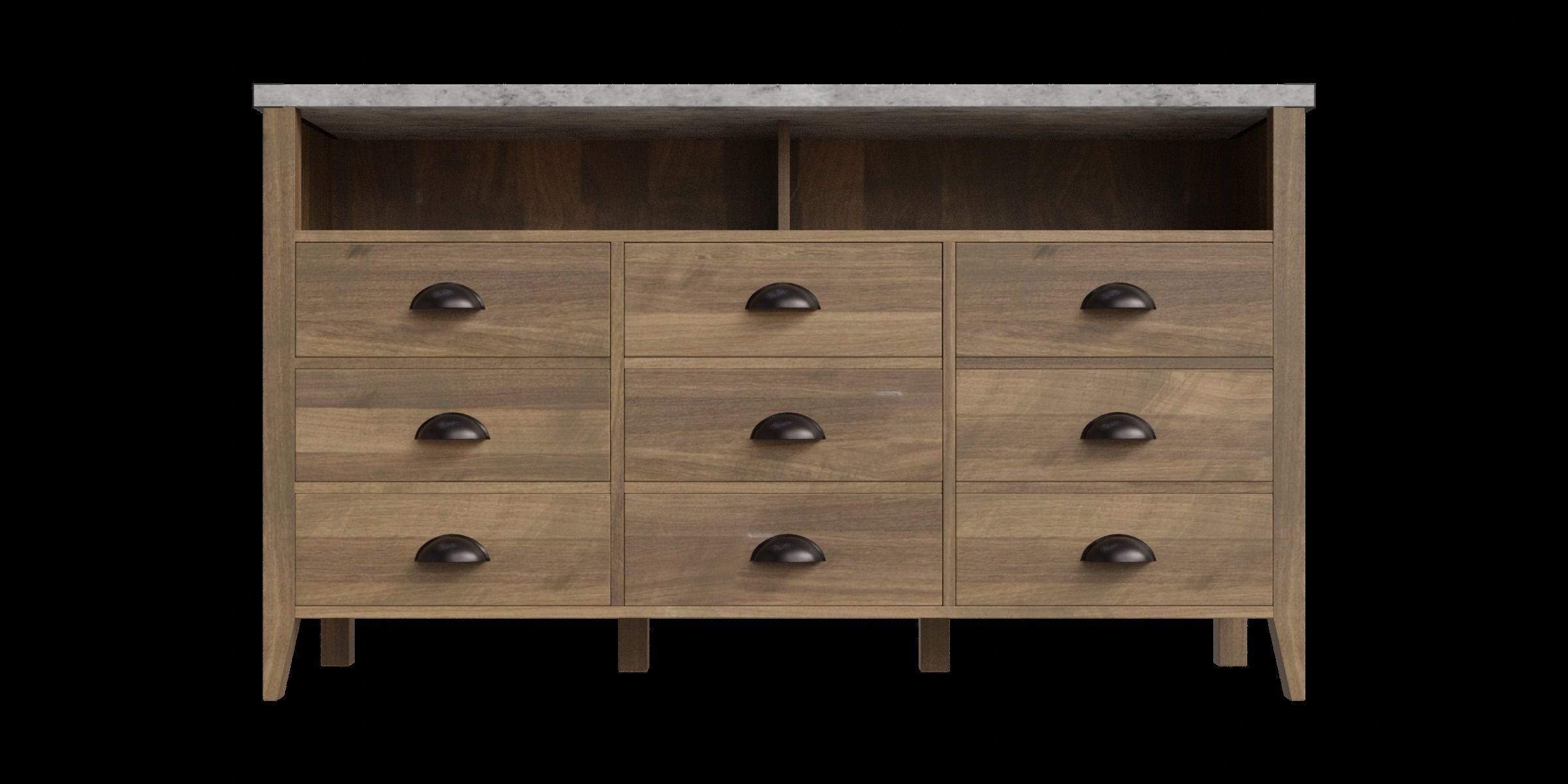 Dark Concrete Top Rustic Oak Base Tv Stand Low-poly 3D model_4