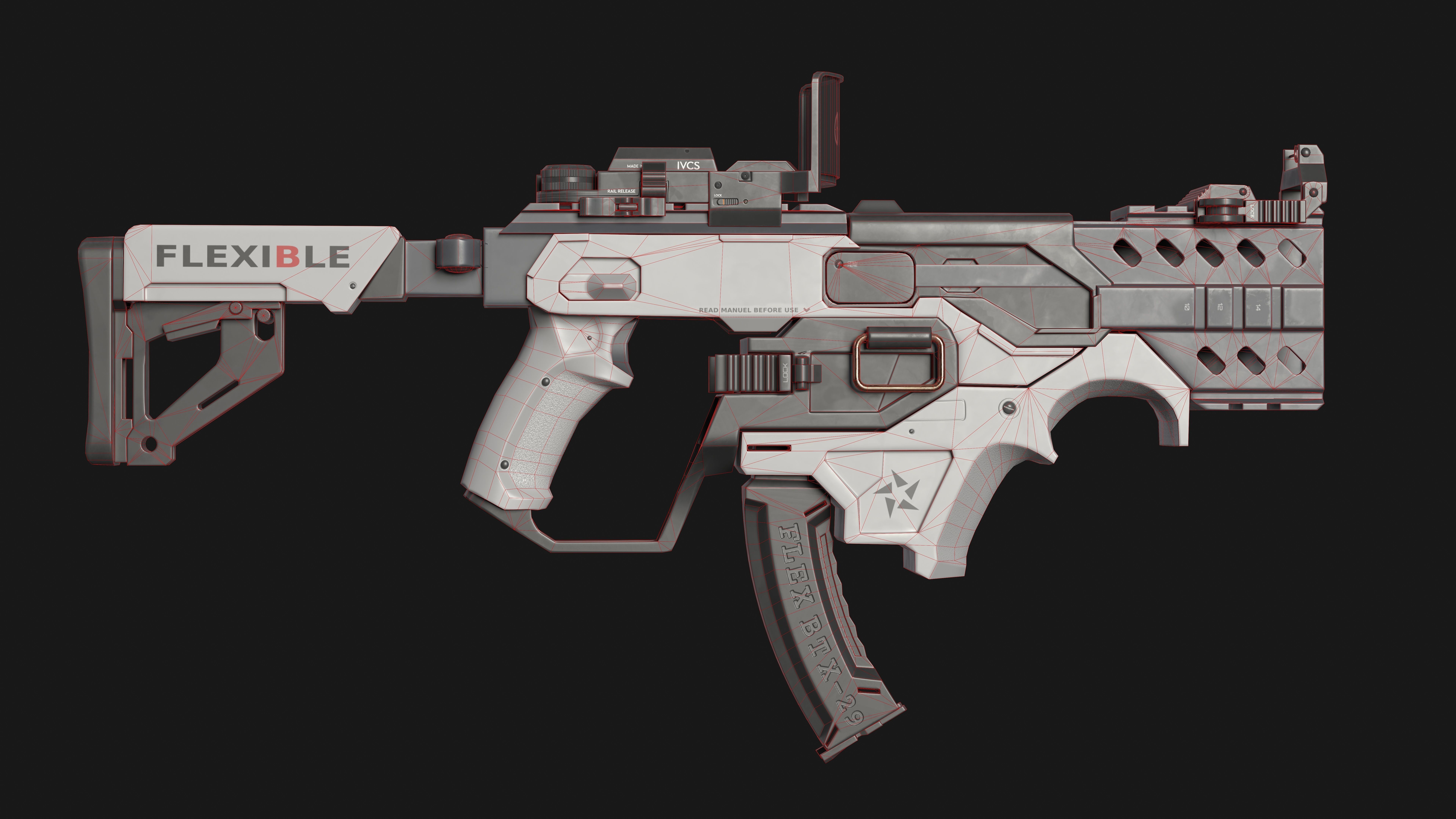 Sci-Fi SMG Animated Rigged Low-poly 3D model_8