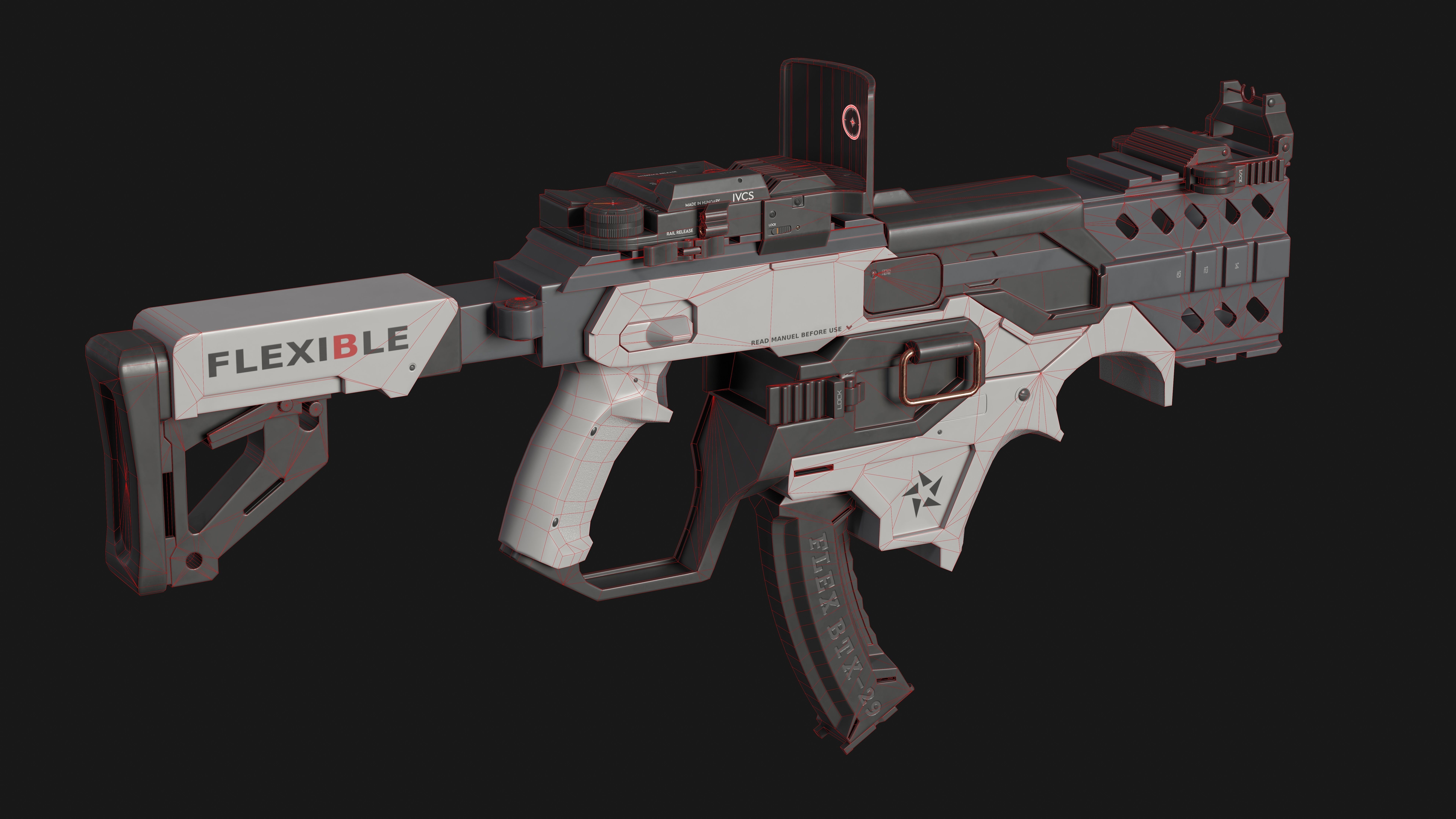 Sci-Fi SMG Animated Rigged Low-poly 3D model_9