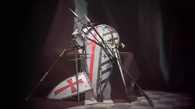 Knight shields Medieval templar Swords Mace Spear Halberd set