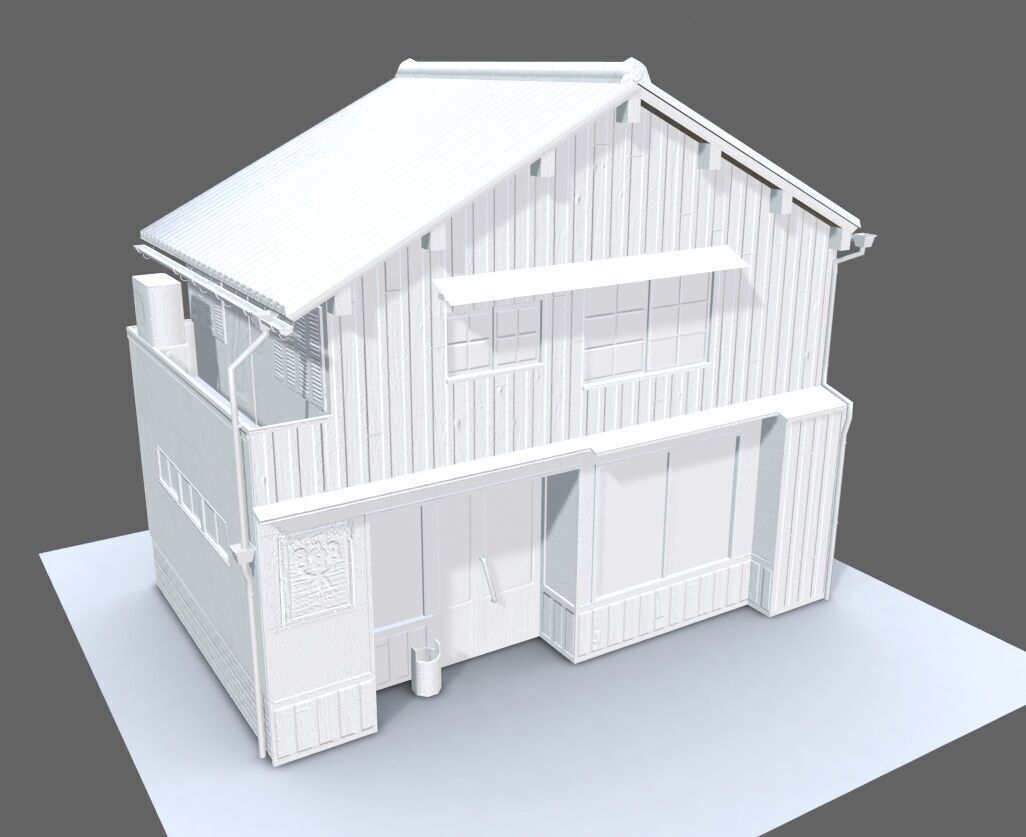Old Japanese Store Building Low-poly 3D model_7