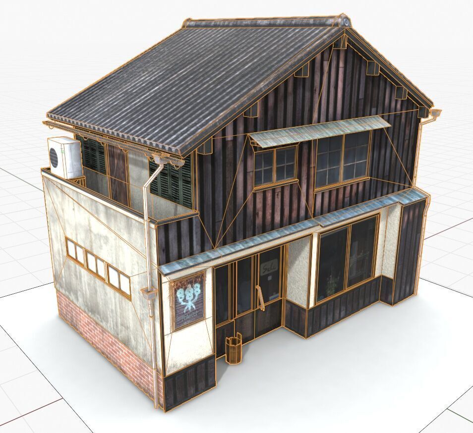 Old Japanese Store Building Low-poly 3D model_6