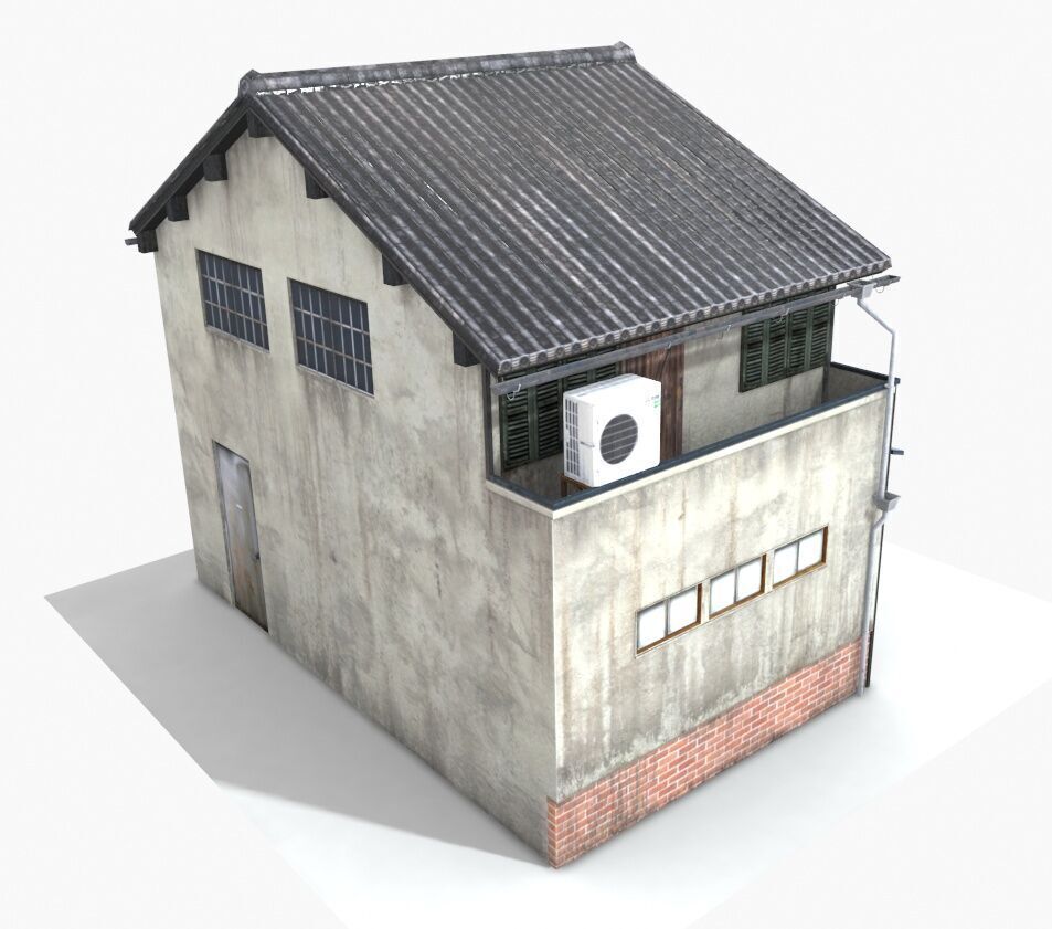 Old Japanese Store Building Low-poly 3D model_3