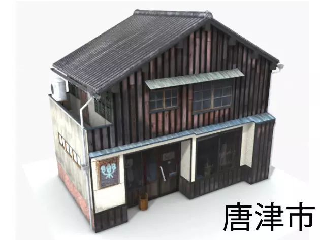 Old Japanese Store Building Low-poly 3D model_0