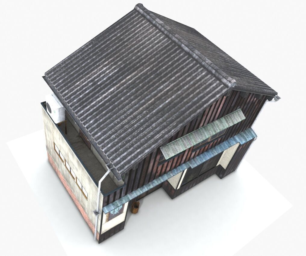 Old Japanese Store Building Low-poly 3D model_4