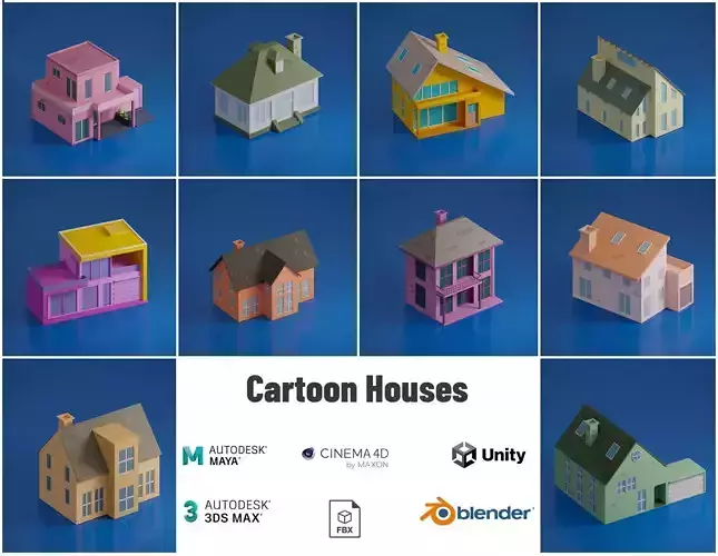 Cartoon Houses Low- Poly