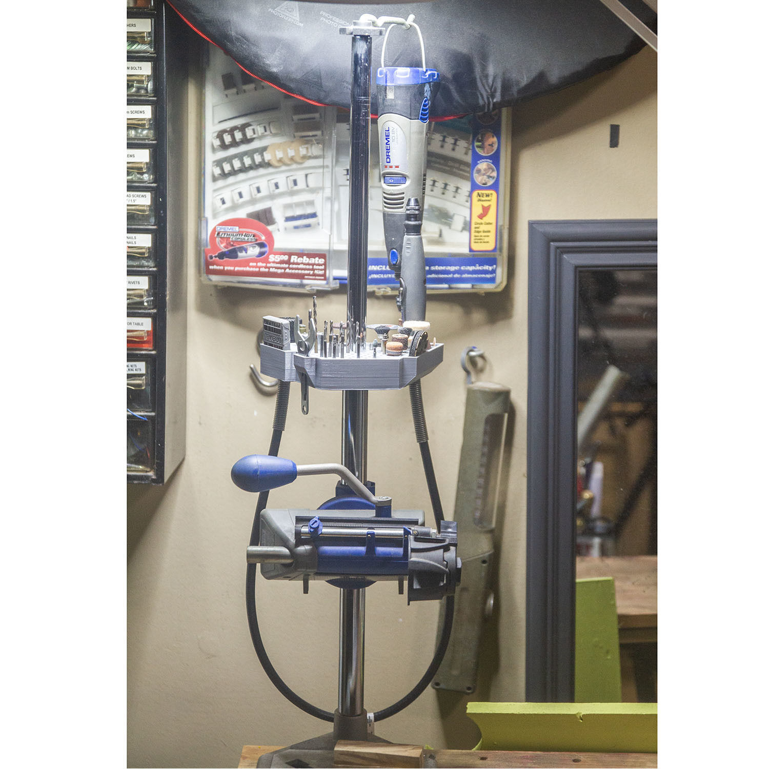 Dremel Drill Press Rotary Tool Workstation Bit Container Free 3D print model_4