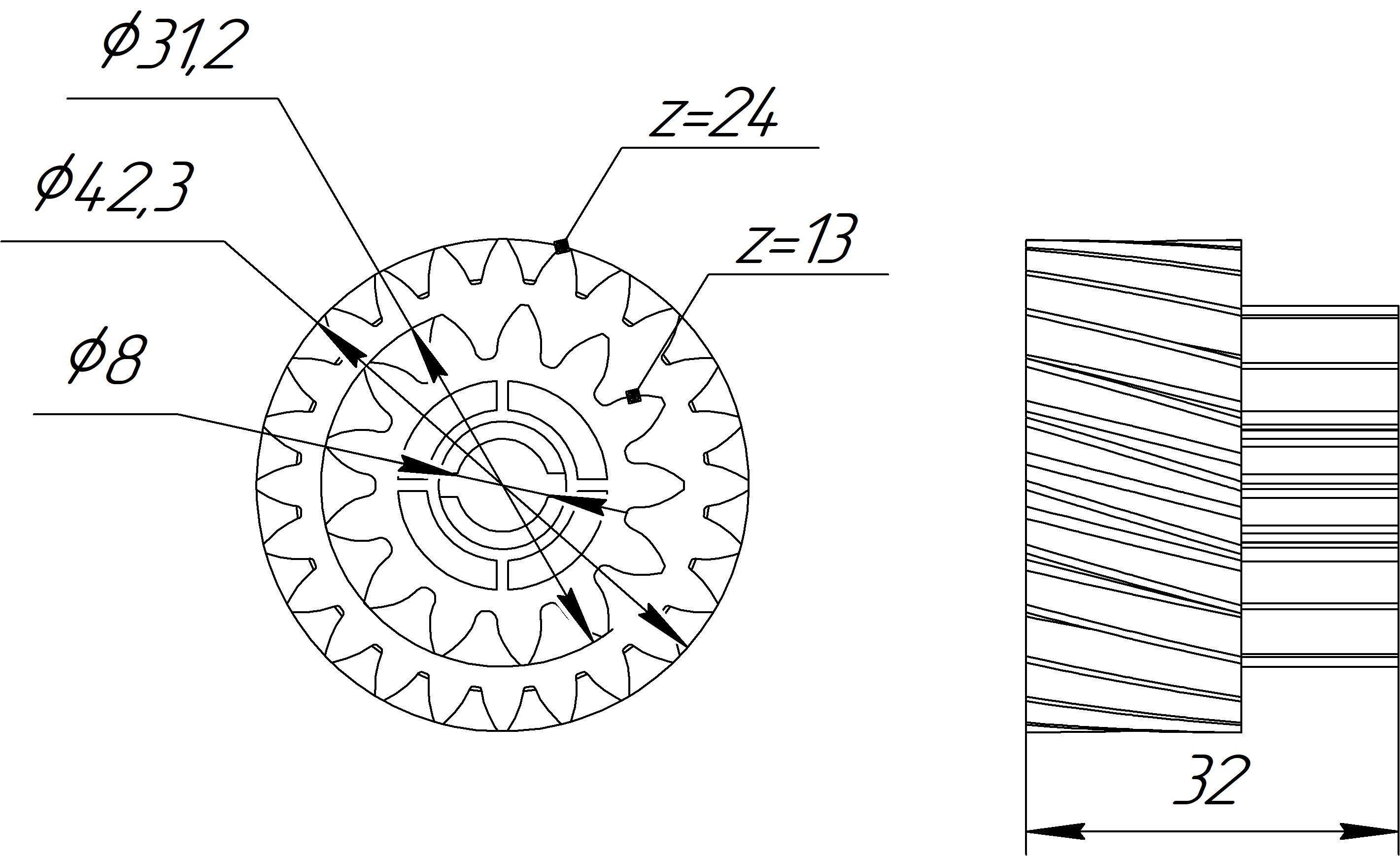 Gear z24 z13 h32 3D print model_1