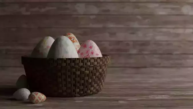Easter Eggs in Wicker Basket Low-poly 3D model