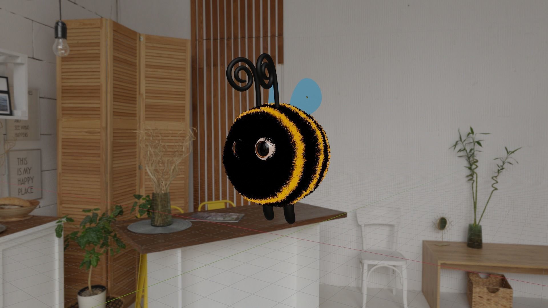 Cute 3d Bee cartoon character with fur for games and etc Low-poly 3D model_3