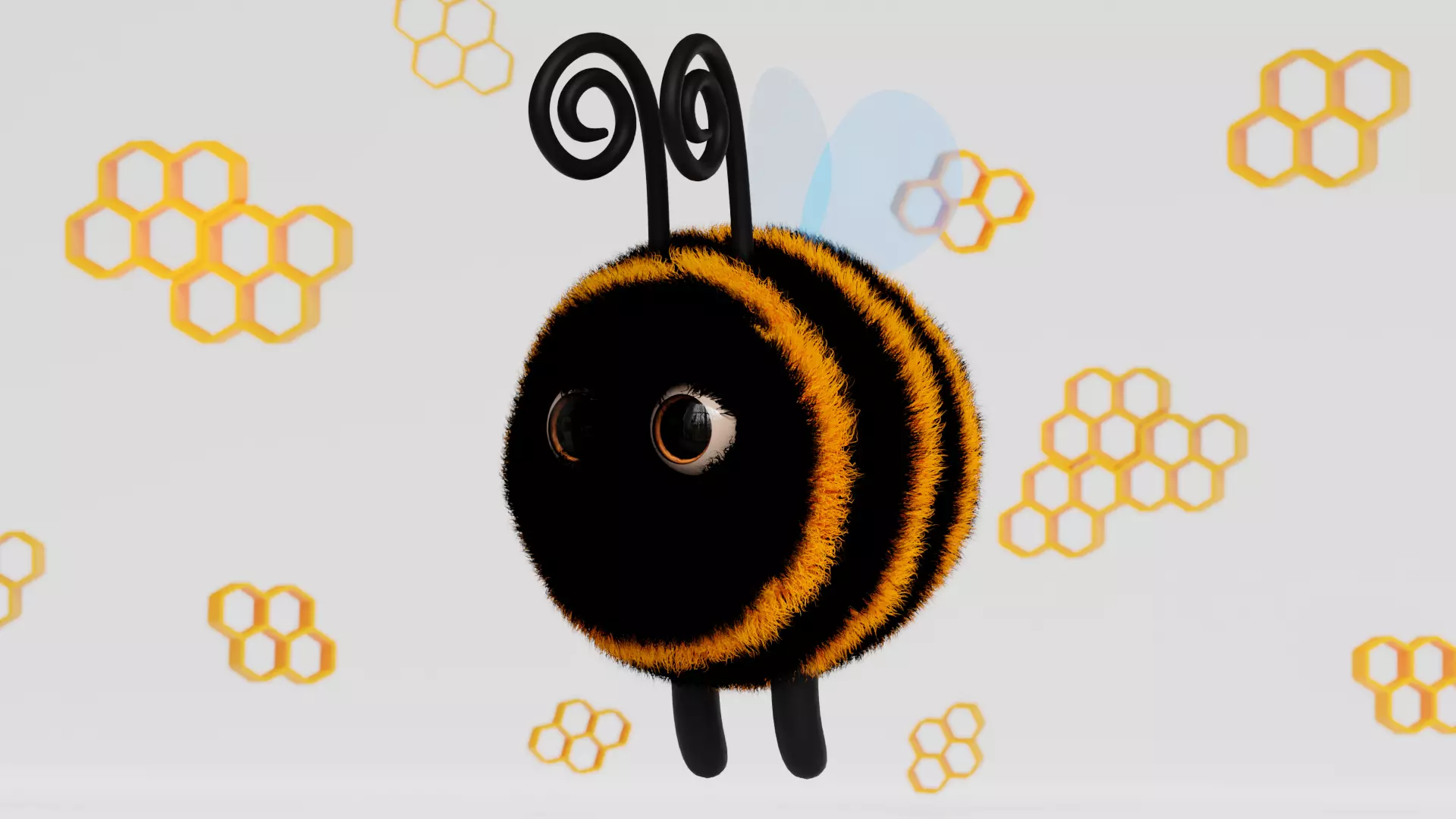 Cute 3d Bee cartoon character with fur for games and etc Low-poly 3D model_0