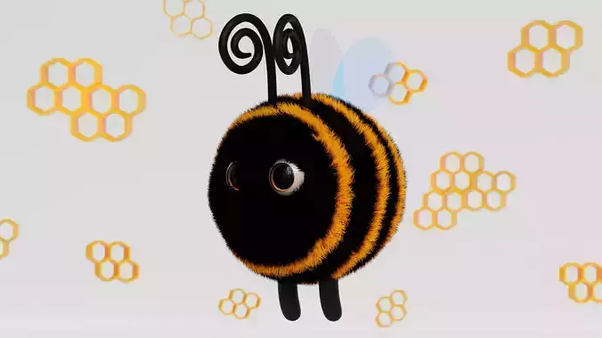 Cute 3d Bee cartoon character with fur for games and etc
