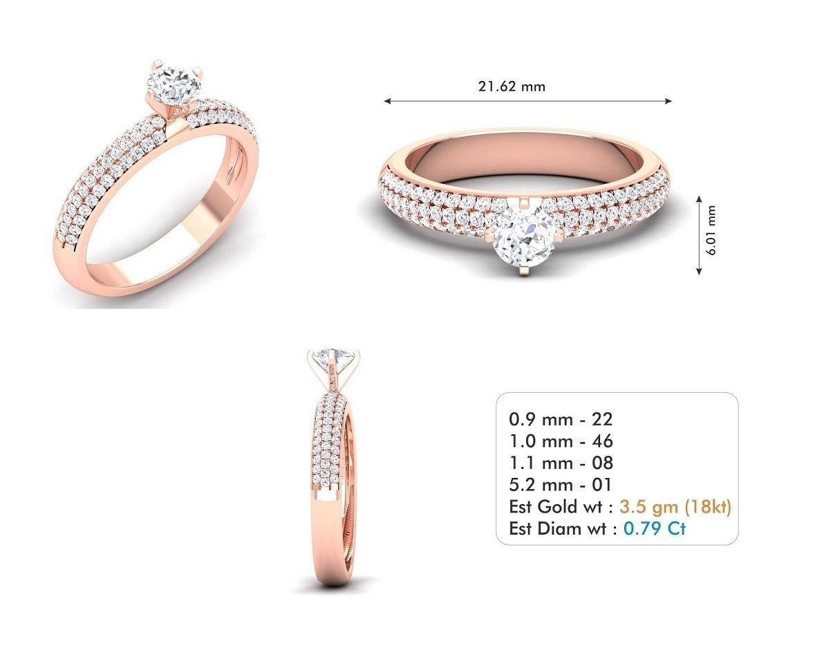 Women Solitaire Ring 3dm render details 3D print model_12