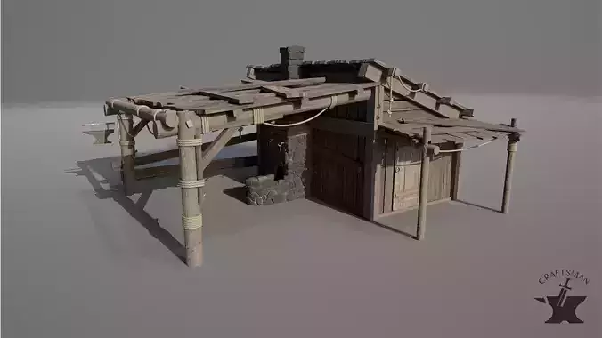 Realistic Forge Building Low-poly 3D model