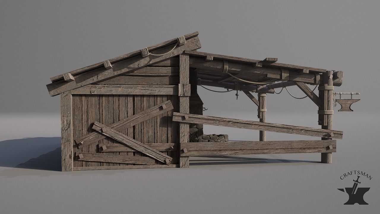 Realistic Forge Building Low-poly 3D model_3