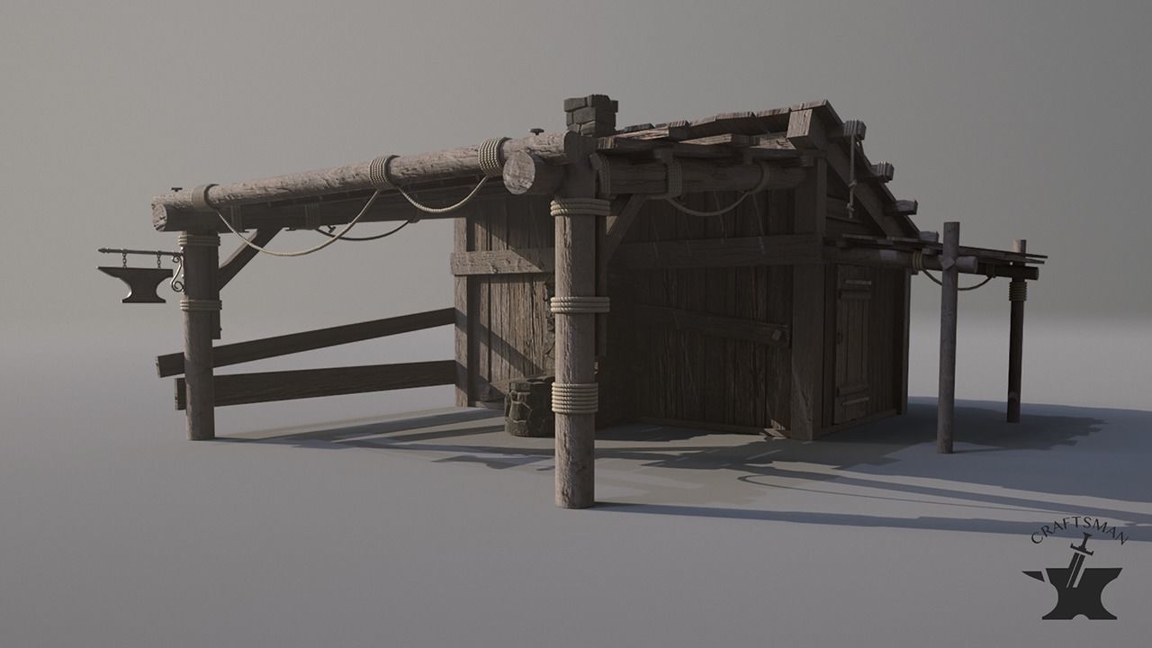 Realistic Forge Building Low-poly 3D model_2