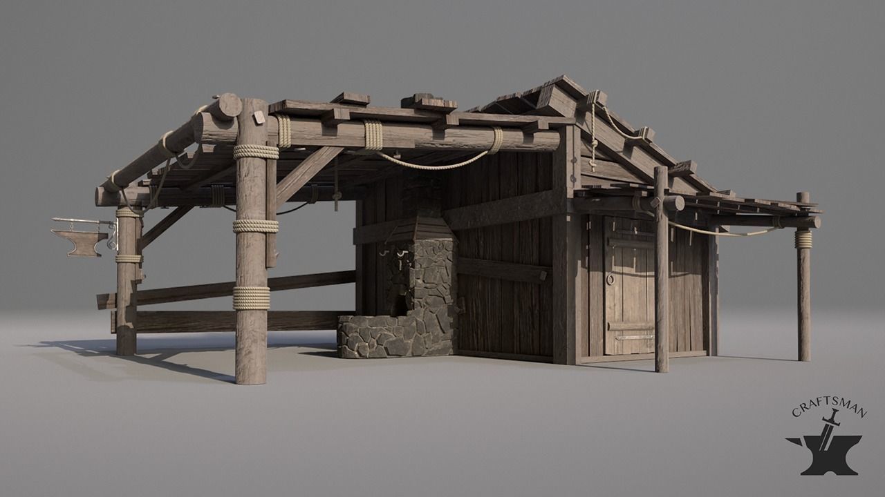 Realistic Forge Building Low-poly 3D model_7