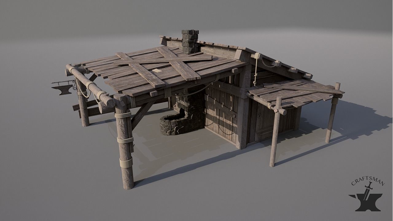 Realistic Forge Building Low-poly 3D model_1