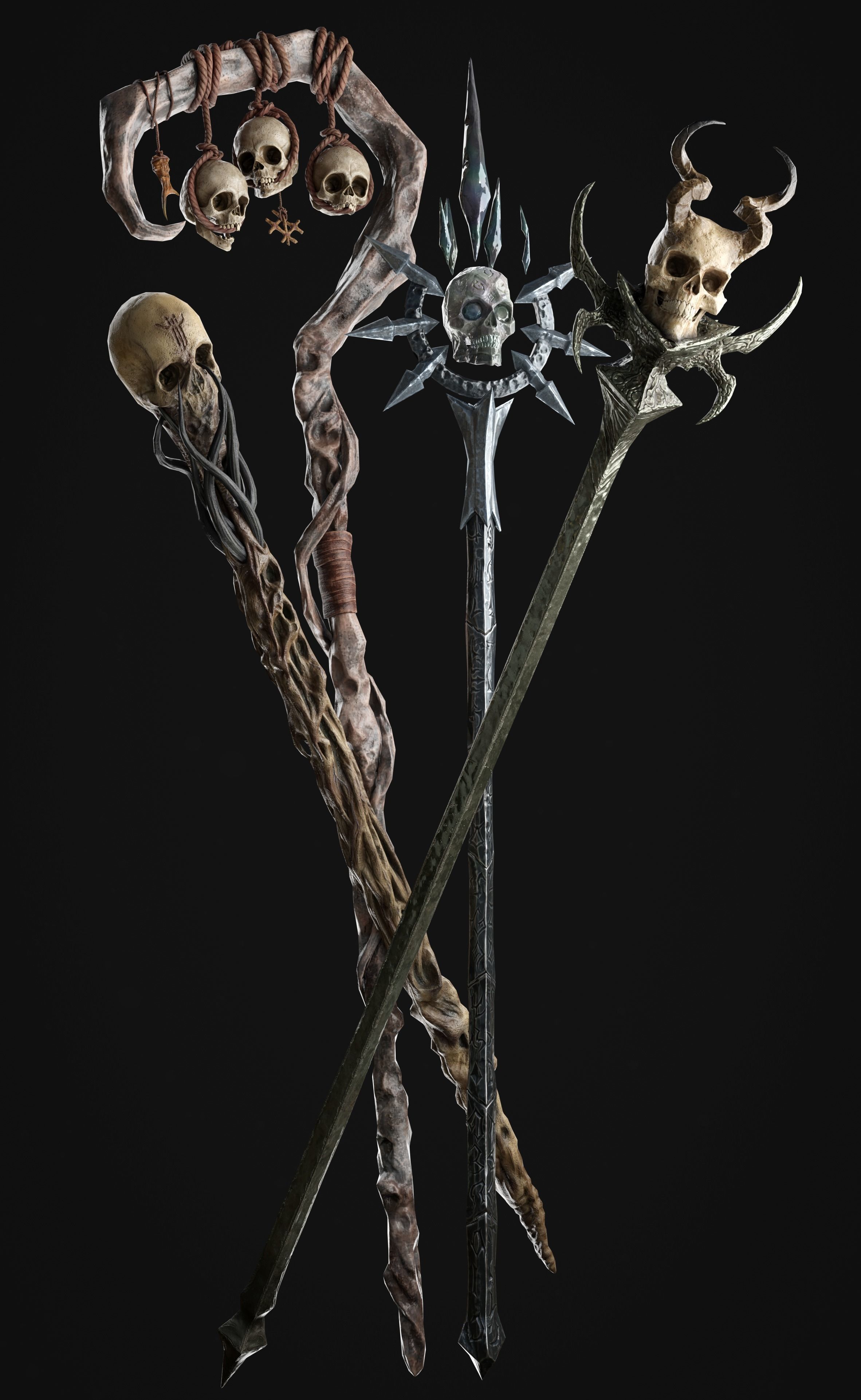 Necromancer Staves Collection Low-poly 3D model_5