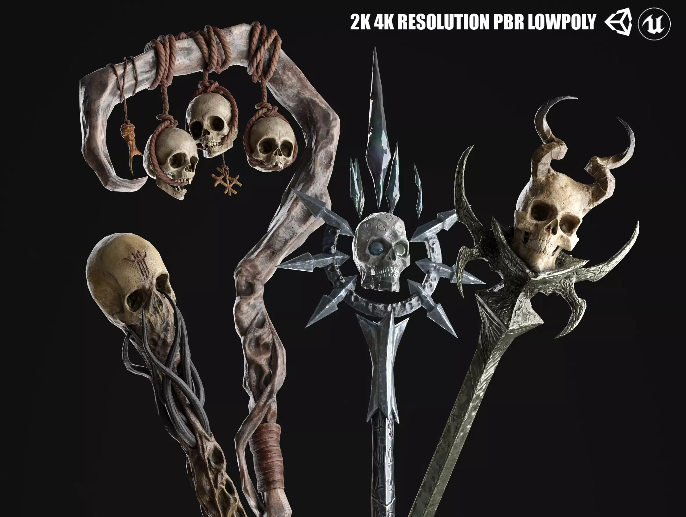 Necromancer Staves Collection Low-poly 3D model_0