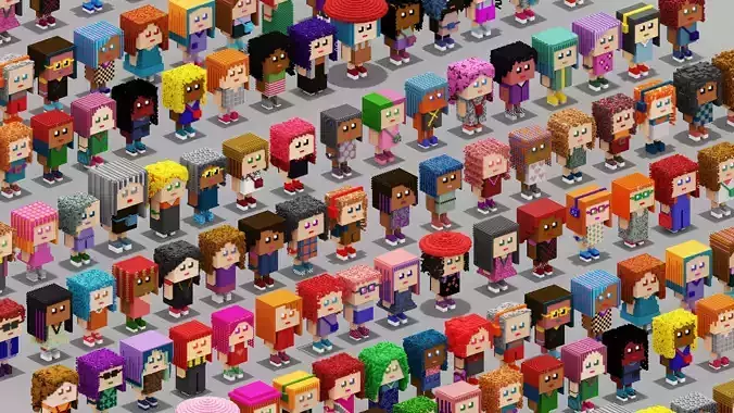 100 Unique Character Low-poly 3D model