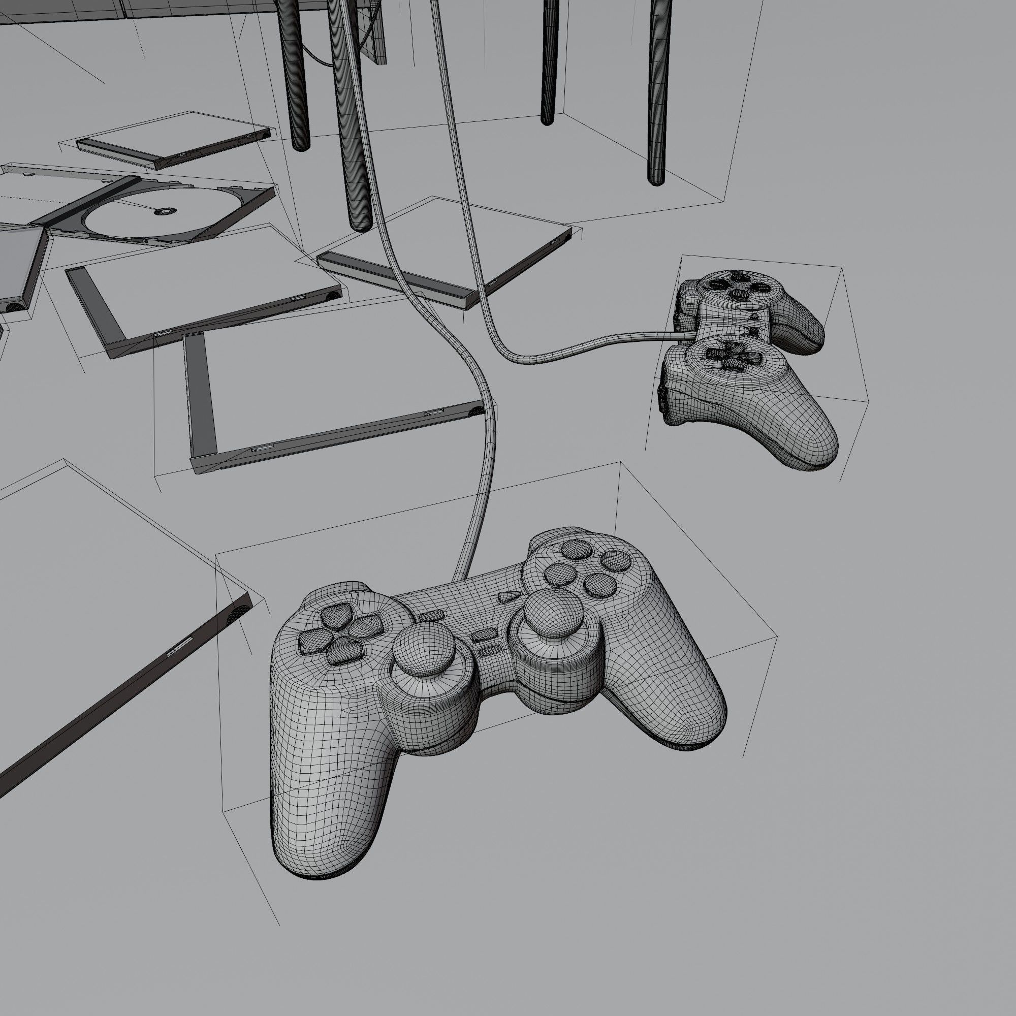 Sony PlayStation one in retro setting with a TV and VHS playe 3D model_2