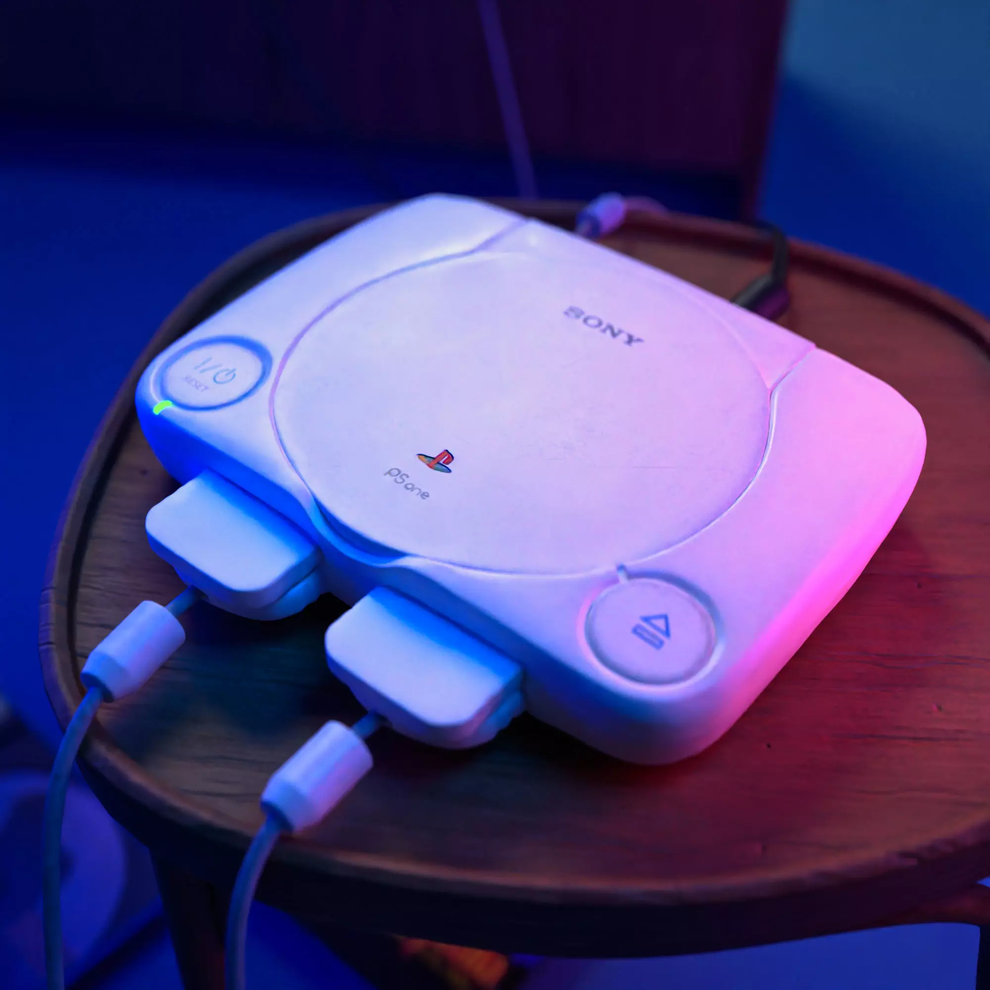 Sony PlayStation one in retro setting with a TV and VHS playe 3D model_0