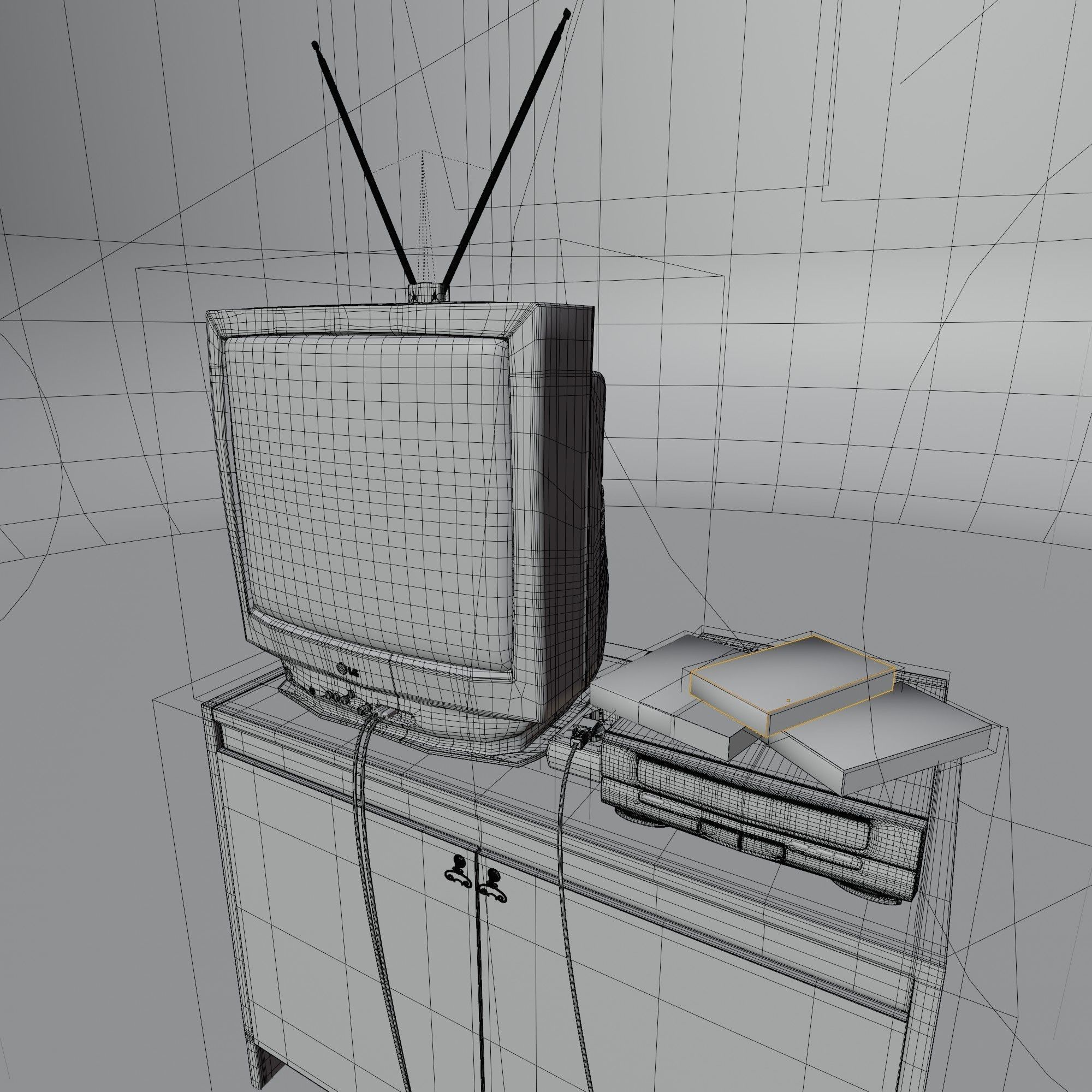 Sony PlayStation one in retro setting with a TV and VHS playe 3D model_12