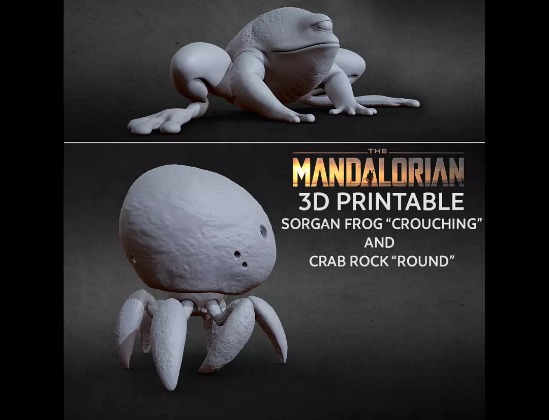 3D PRINTABLE CRAB ROCK ROUND AND SORGAN FROG CROUCH MANDALORIAN 3D print model_0
