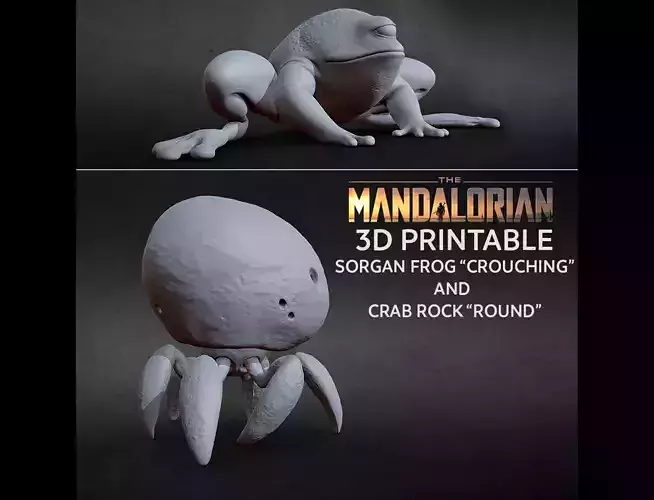 3D PRINTABLE CRAB ROCK ROUND AND SORGAN FROG CROUCH MANDALORIAN 3D print model