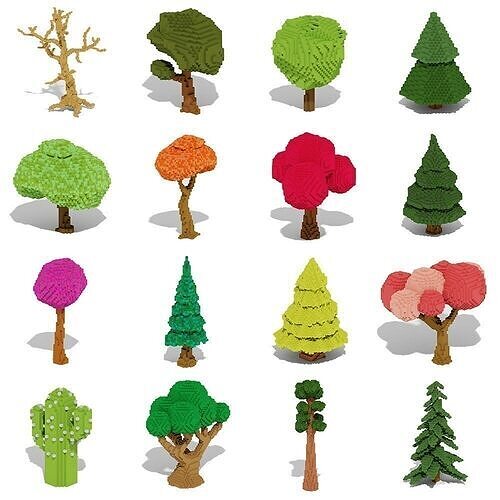 Voxel Trees Pack 33 Items Low-poly 3D model
