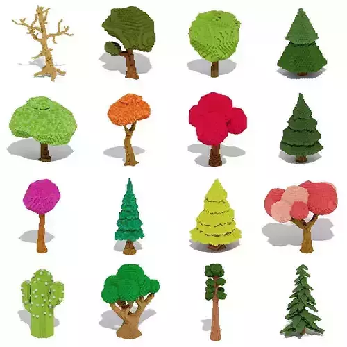 Voxel Trees Pack 33 Items Low-poly 3D model