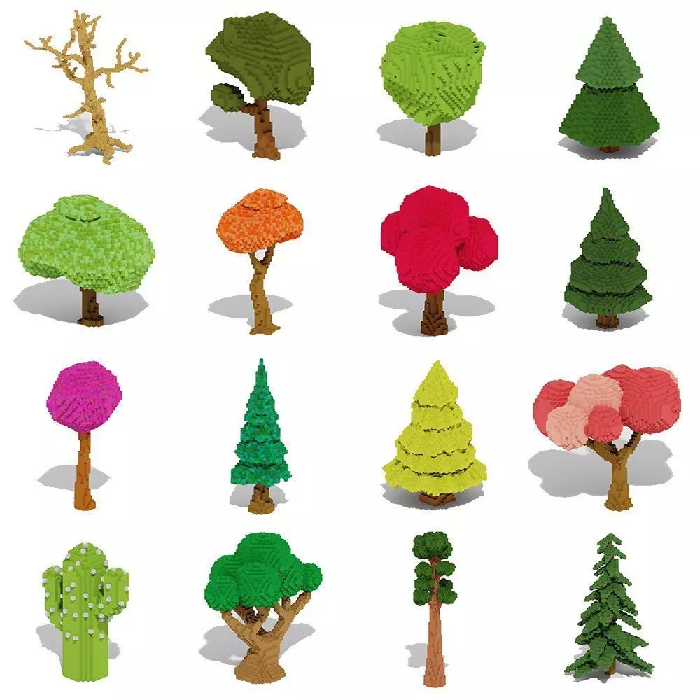 Voxel Trees Pack 33 Items Low-poly 3D model_0