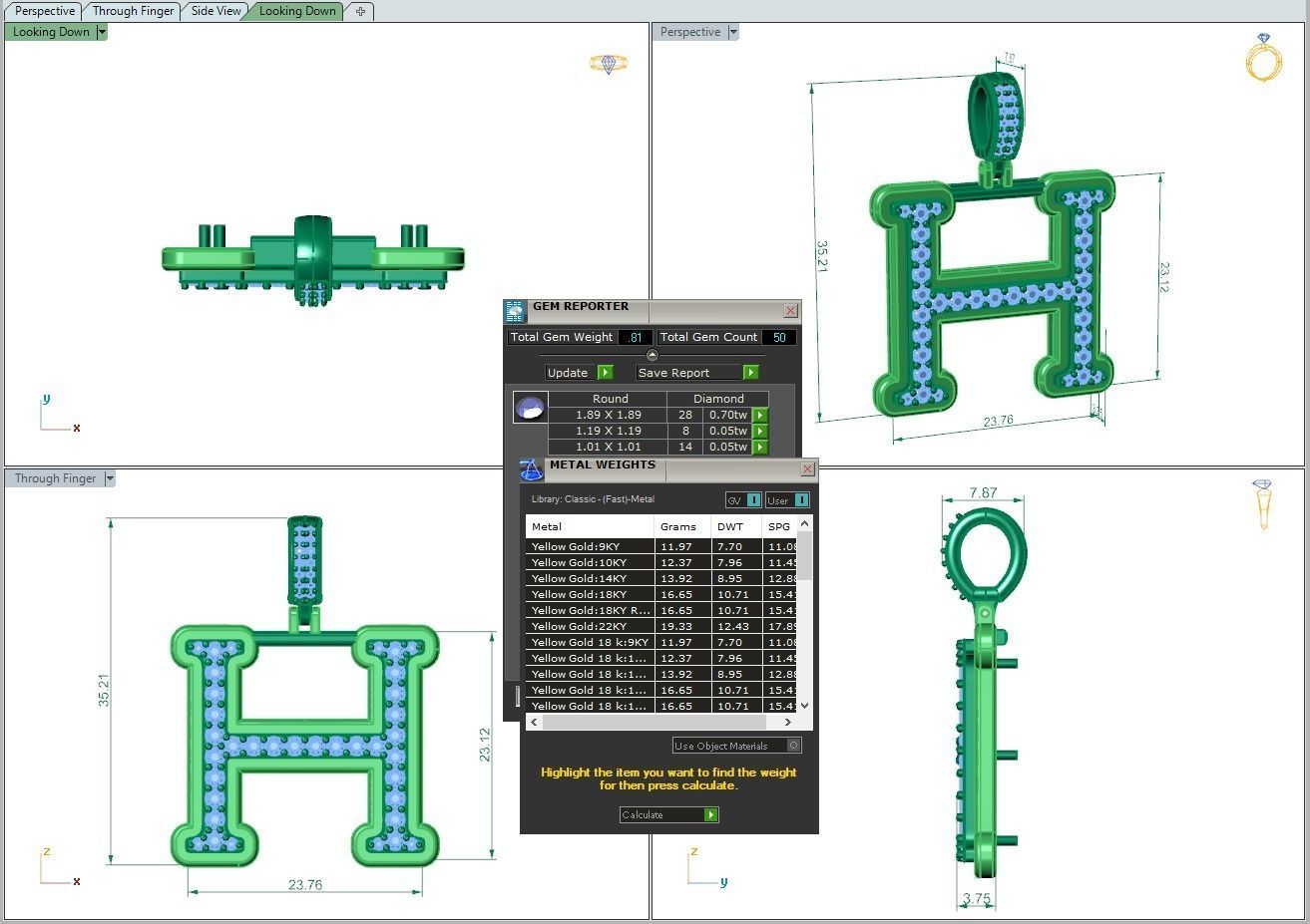 Alphabet Diamond Pendant H 3D print model_10